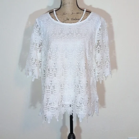 Adiva White Lace Blouse Size 1X - Picture 1 of 9